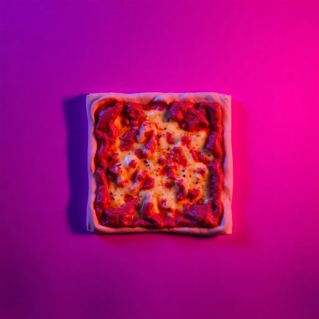 Pizza slice under neon